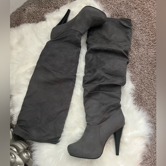 Michael Antonio Shoes - MICHAEL Antonio Grey Suede Knee High Boots